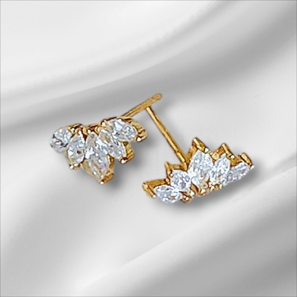 New 925 Gold Sterling Silver Cubic Zirconia Wing Studs